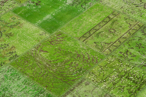 Handmade Area Rug – Green Patchwork Cotton Wool Rug, Durable Turkish Wool Carpet 7'2''x7'2''