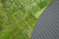 Handmade Area Rug – Green Patchwork Cotton Wool Rug, Durable Turkish Wool Carpet 7'2''x7'2''