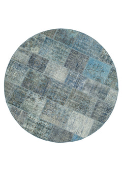 Kirk Yama Blue Patchwork Cotton Wool Handmade Area Rug 7'1'' x 7'1''
