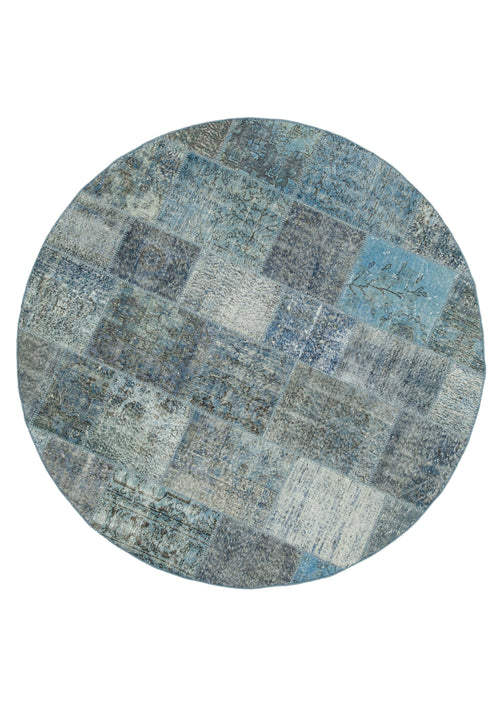 Kirk Yama Blue Patchwork Cotton Wool Handmade Area Rug 7'1'' x 7'1''