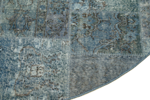 Kirk Yama Blue Patchwork Cotton Wool Handmade Area Rug 7'1'' x 7'1''