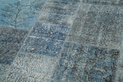 Kirk Yama Blue Patchwork Cotton Wool Handmade Area Rug 7'1'' x 7'1''
