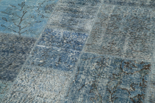 Kirk Yama Blue Patchwork Cotton Wool Handmade Area Rug 7'1'' x 7'1''