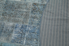 Kirk Yama Blue Patchwork Cotton Wool Handmade Area Rug 7'1'' x 7'1''