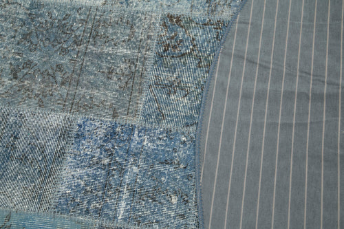Kirk Yama Blue Patchwork Cotton Wool Handmade Area Rug 7'1'' x 7'1''