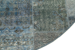 Handmade Area Rug - Blue Patchwork Wool Cotton Vintage Woven Carpet 7'1'' x 7'1''