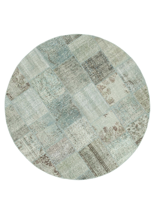 Kirk Yama Blue Patchwork Cotton Wool Handmade Area Rug 7'1'' x 7'1''