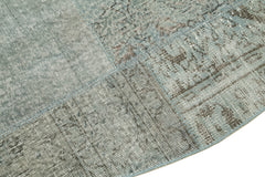 Kirk Yama Blue Patchwork Cotton Wool Handmade Area Rug 7'1'' x 7'1''