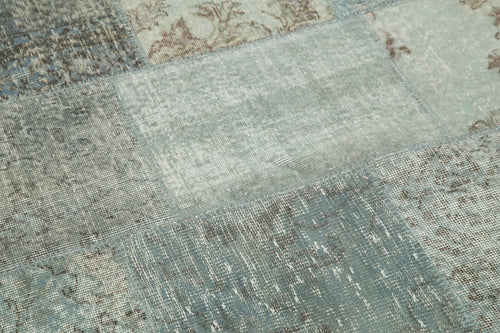 Kirk Yama Blue Patchwork Cotton Wool Handmade Area Rug 7'1'' x 7'1''