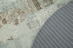 Kirk Yama Blue Patchwork Cotton Wool Handmade Area Rug 7'1'' x 7'1''