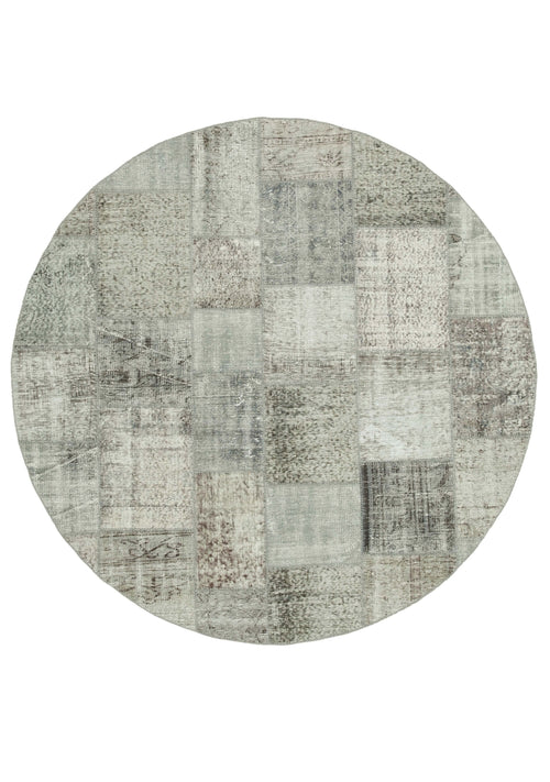 Kirk Yama Grey Patchwork Cotton Wool Handmade Area Rug 7'1'' x 7'1''