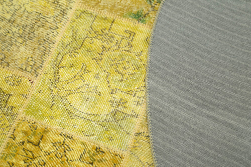 Kirk Yama Yellow Patchwork Cotton Wool Handmade Area Rug 7'1'' x 7'1''