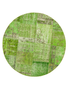 Handmade Area Rug – Vintage Turkish Wool Cotton Green Patchwork Carpet 6'7"x6'7"