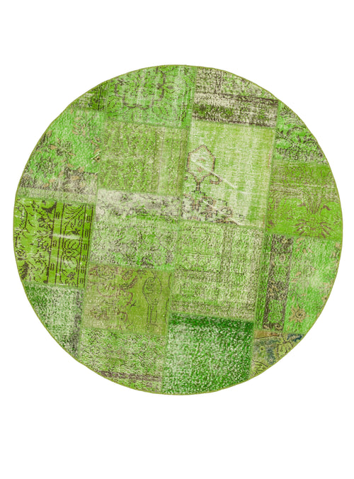 Handmade Area Rug – Vintage Turkish Wool Cotton Green Patchwork Carpet 6'7"x6'7"