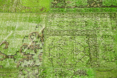 Handmade Area Rug – Vintage Turkish Wool Cotton Green Patchwork Carpet 6'7"x6'7"
