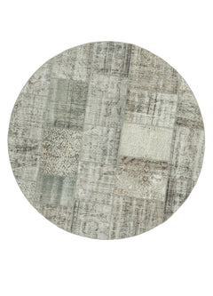 Handmade Area Rug - Kirk Yama Grey Patchwork Cotton Wool Carpet 6'7'' x 6'7''