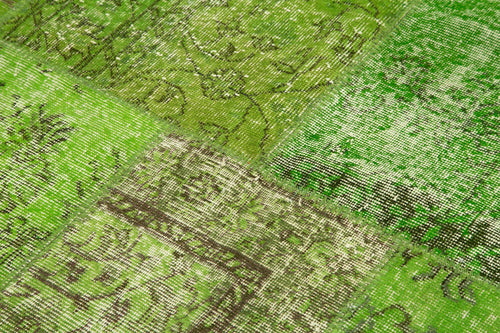 Handmade Area Rug - Kirk Yama Green Patchwork Cotton Wool Carpet 6'7''x6'7''