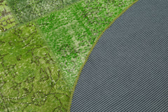 Handmade Area Rug - Kirk Yama Green Patchwork Cotton Wool Carpet 6'7''x6'7''