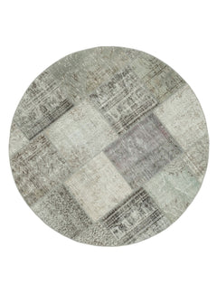 Handmade Area Rug – Grey Patchwork Turkish Wool Carpet 4'11'' x 4'11'' Vintage