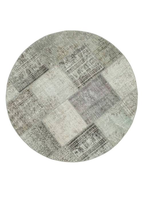 Handmade Area Rug – Grey Patchwork Turkish Wool Carpet 4'11'' x 4'11'' Vintage