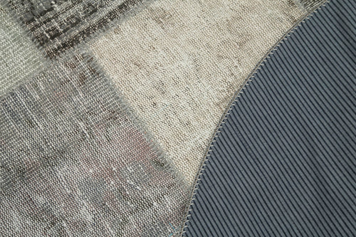 Handmade Area Rug – Grey Patchwork Turkish Wool Carpet 4'11'' x 4'11'' Vintage