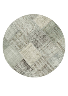 Kirk Yama Grey Patchwork Cotton Wool Handmade Area Rug 4'11'' x 4'11''