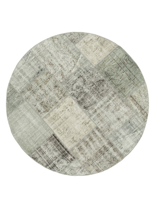 Kirk Yama Grey Patchwork Cotton Wool Handmade Area Rug 4'11'' x 4'11''