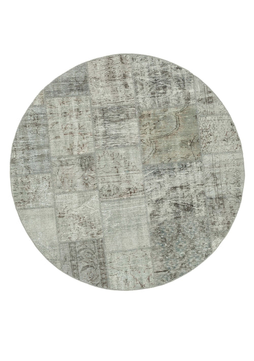 Kirk Yama Grey Patchwork Cotton Wool Handmade Area Rug 4'11'' x 4'11''