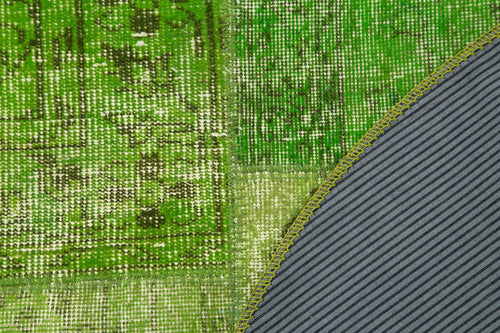 Kirk Yama Green Patchwork Cotton Wool Handmade Area Rug 4'11'' x 4'11''