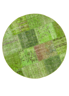 Kirk Yama Green Patchwork Cotton Wool Handmade Area Rug 4'11'' x 4'11''