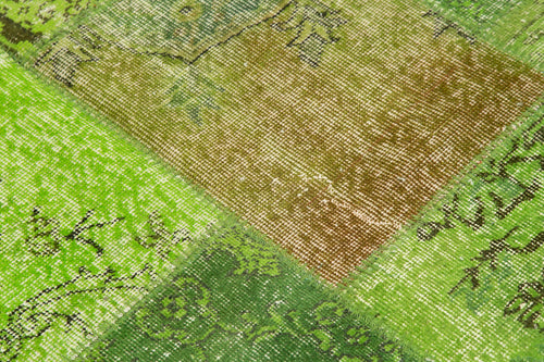 Kirk Yama Green Patchwork Cotton Wool Handmade Area Rug 4'11'' x 4'11''