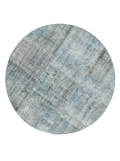 Handmade Area Rug - Blue Patchwork Cotton Wool Vintage Turkish Carpet 5x5 ft