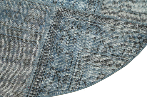 Handmade Area Rug - Blue Patchwork Cotton Wool Vintage Turkish Carpet 5x5 ft