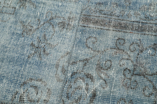 Handmade Area Rug - Blue Patchwork Cotton Wool Vintage Turkish Carpet 5x5 ft