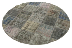Handmade Area Rug – Grey Patchwork Cotton Wool Vintage Hand Woven Carpet 4x4 Ft