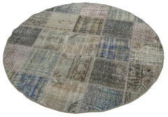 Handmade Area Rug - Kirk Yama Grey Patchwork Cotton Wool Vintage Carpet 4'9'' x 4'9''