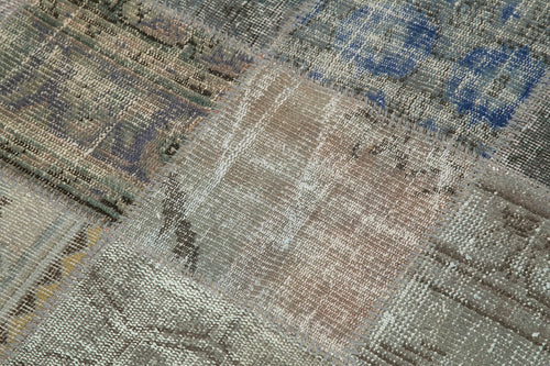 Handmade Area Rug - Kirk Yama Grey Patchwork Cotton Wool Vintage Carpet 4'9'' x 4'9''