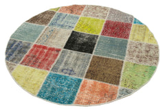 Kirk Yama Blue Patchwork Cotton Wool Handmade Area Rug 4'9'' x 4'9''