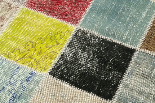 Kirk Yama Blue Patchwork Cotton Wool Handmade Area Rug 4'9'' x 4'9''