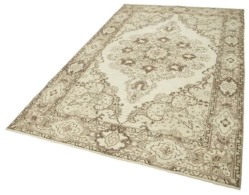 Vintage Beige Vintage Cotton Wool Handmade Area Rug 5'6'' x 9'5''