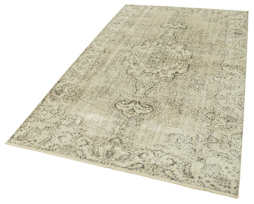 Vintage Beige Vintage Cotton Wool Handmade Area Rug 4'11'' x 8'9''