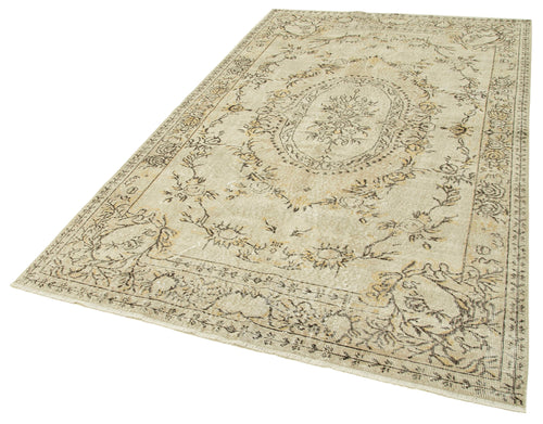 Vintage Beige Vintage Cotton Wool Handmade Area Rug 5'3'' x 8'7''