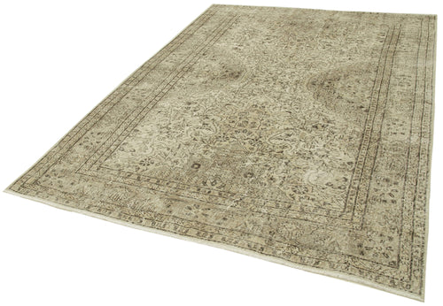Vintage Beige Vintage Cotton Wool Handmade Area Rug 6'4'' x 8'11''