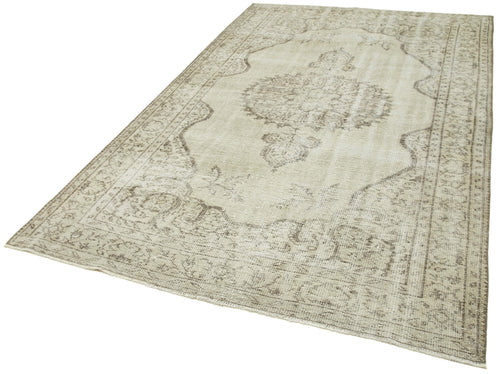 Vintage Beige Vintage Cotton Wool Handmade Area Rug 5'7'' x 8'11''