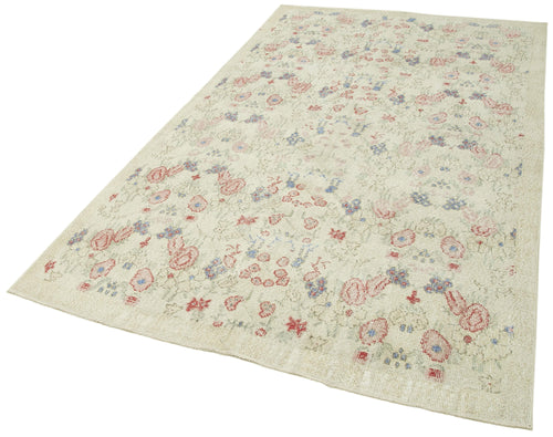 Vintage Beige Vintage Cotton Wool Handmade Area Rug 5'1'' x 8'8''