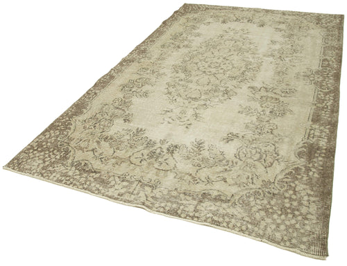 Handmade Area Rug - Vintage Cotton Wool Rug 5'10" x 9'10" Neutral Beige