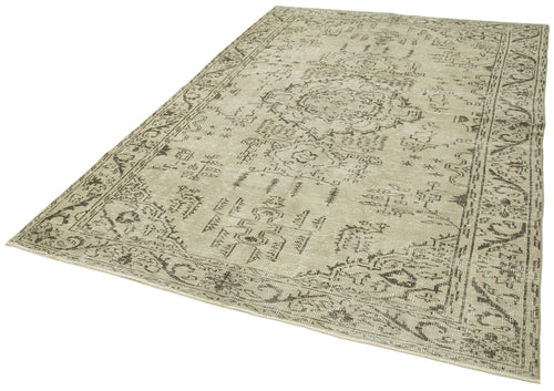 Vintage Beige Vintage Cotton Wool Handmade Area Rug 6'4'' x 9'5''