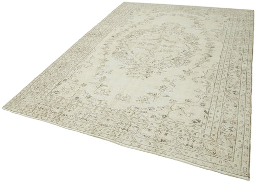 Handmade Area Rug - Vintage Cotton Wool Carpet 6'7''x9'4'' | Neutral Beige Boho Style