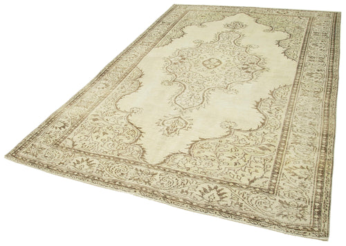 Vintage Beige Vintage Cotton Wool Handmade Area Rug 6'3'' x 9'8''