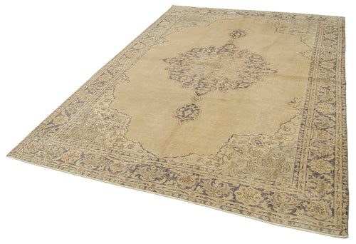 Vintage Beige Vintage Cotton Wool Handmade Area Rug 6'8'' x 9'6''